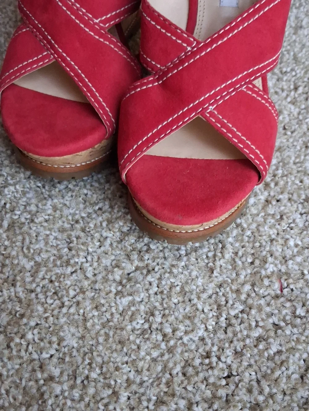 Diane Von Furstenberg Red Suede Cork Wedge Sandals
